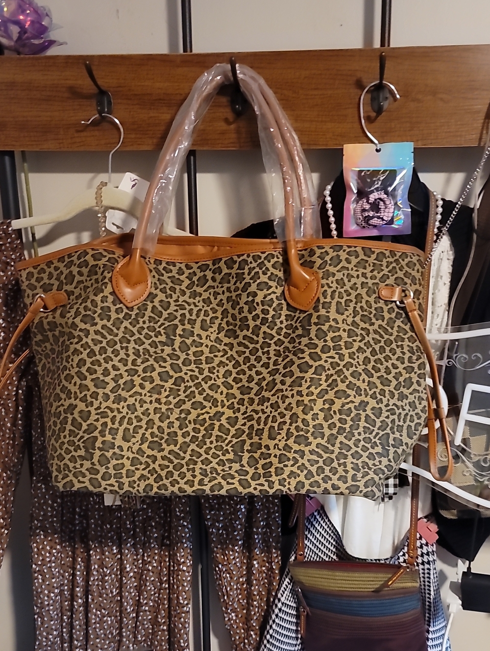 Leopard Print Tote with Tan Trim - Chic Animal Pattern